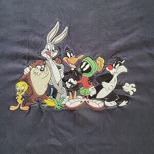 VTG 1997 T-Shirt Warner Bros Embroidered 6 Looney Tunes 90’s Navy Blue LG